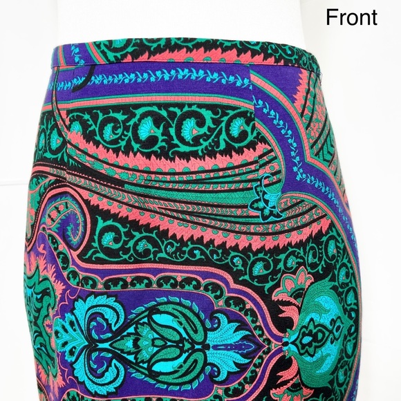 Anthropologie Tracy Reese Colorful Teal Pink Black Scroll Paisley Pencil Skirt 8 - Picture 3 of 14